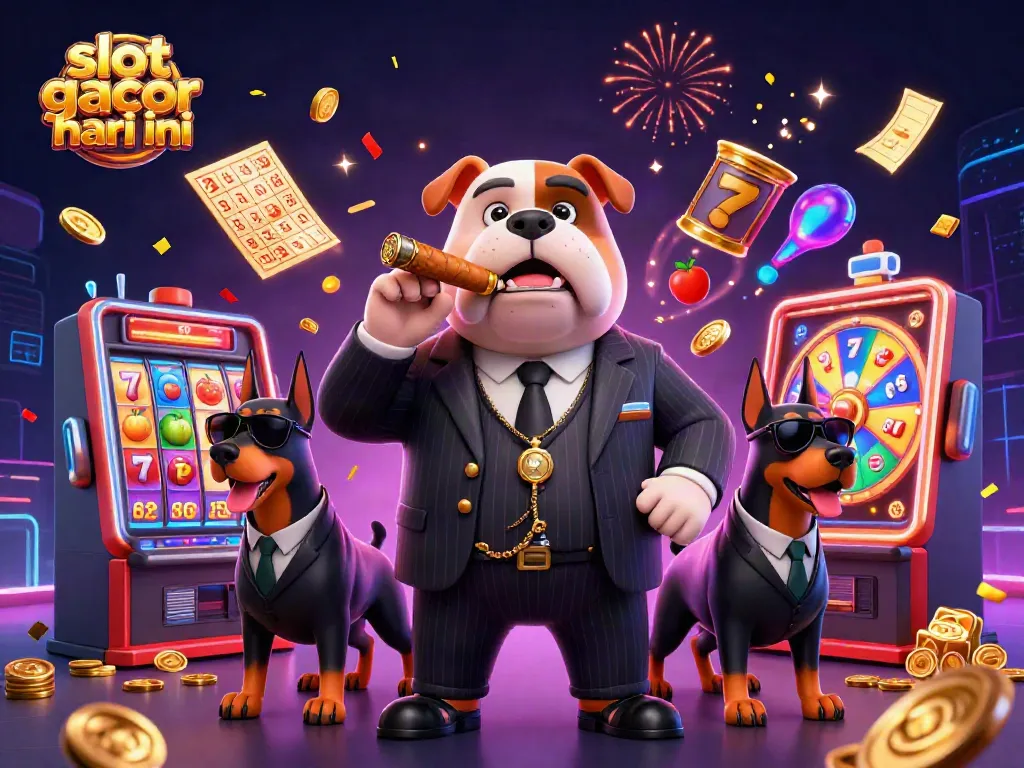 Slot gacor hari ini menampilkan suasana kasino 3D dengan bulldog mafia dan efek yang menarik.