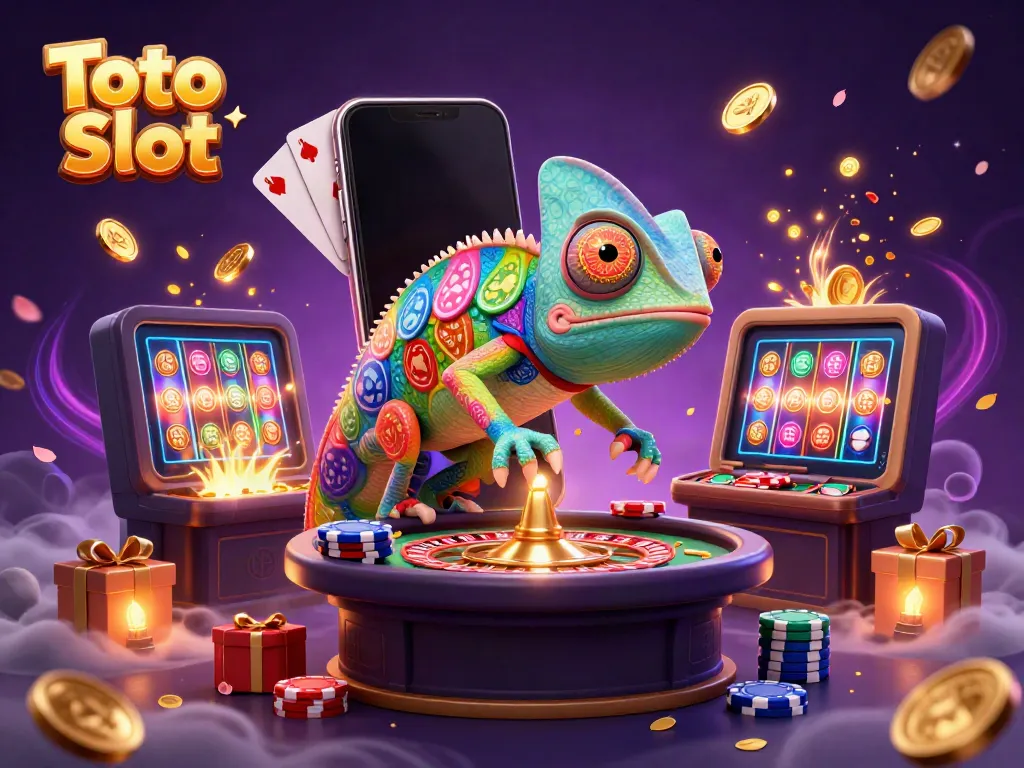 Gelanggang Toto Slot interaktif menampilkan chameleon kasino dan permainan slot yang memukau