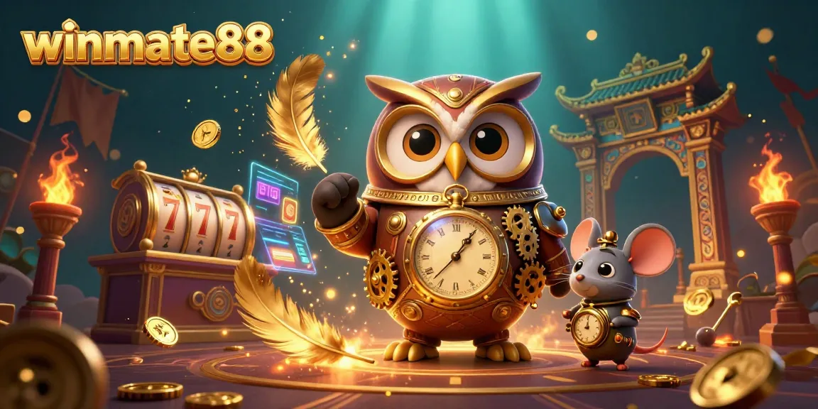 Experience the thrill of winmate88 at this vibrant casino-inspired scene with charming characters.