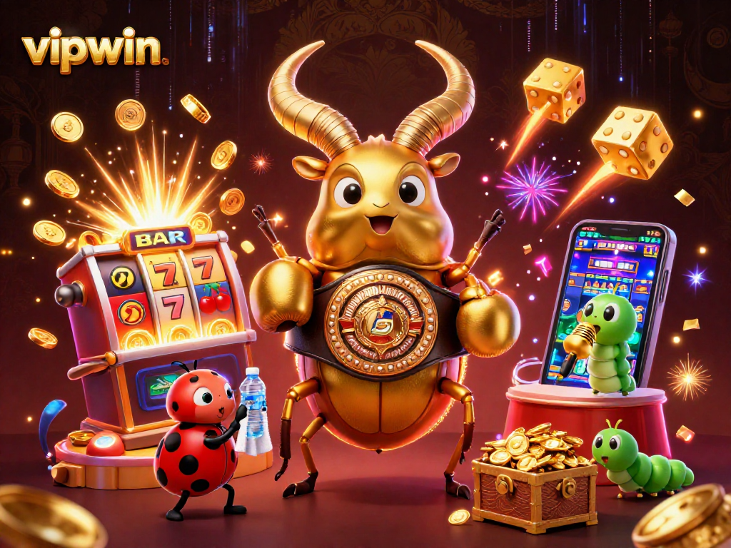 Engage in the excitement at vipwin with a jackpot explosion scene featuring slot machines and vibrant characters.