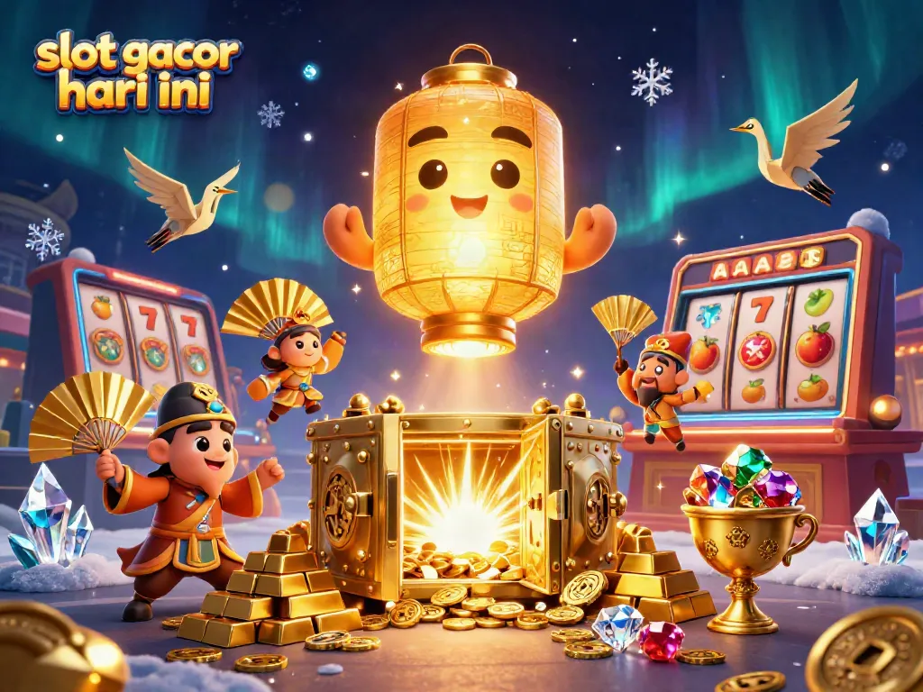 Engage with slot gacor hari ini through a vibrant illustration filled with lucky symbols, gold, and casino elements.