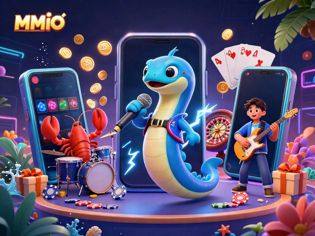 Immerse in the MMOO vibe with a vibrant underwater casino featuring a DJ electric eel and lively backup band.