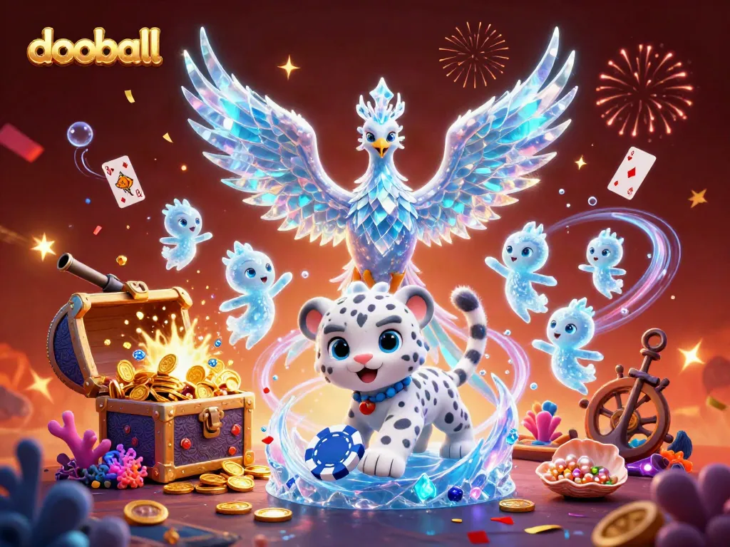 Engage with dooball’s thrilling atmosphere through immersive 3D illustration showcasing vibrant casino elements and characters.