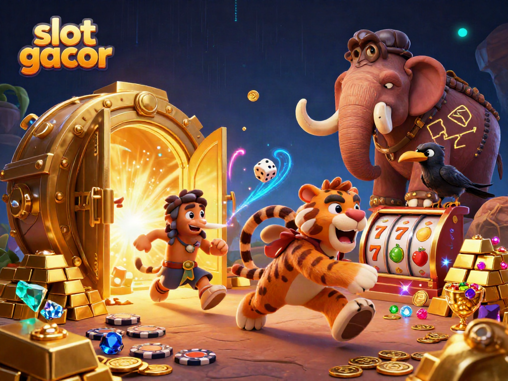 Experience the thrill of slot gacor with a dynamic 3D casino scene featuring unique elements.
