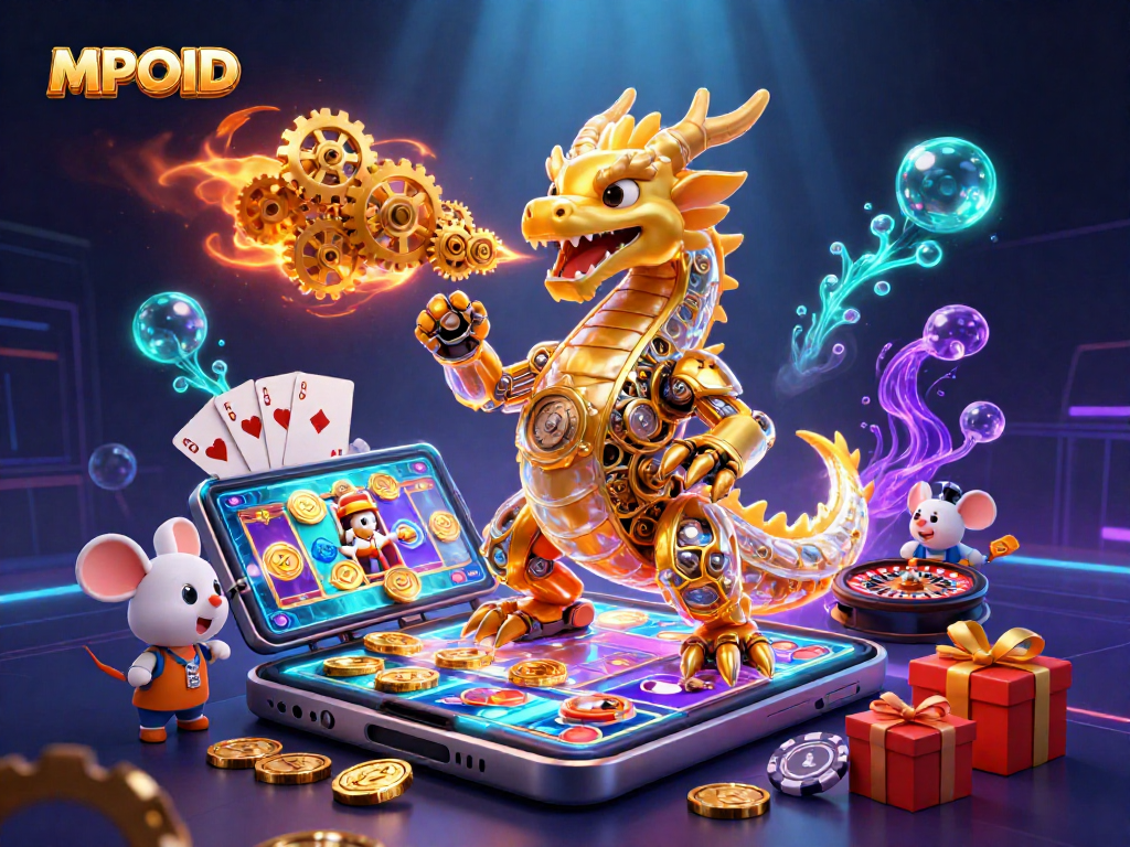 MPOID offers thrilling gameplay with a golden dragon and vibrant casino elements, showcasing exciting wins.
