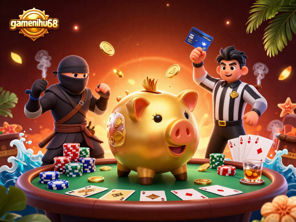 Experience thrilling gaming with gamenohu68 featuring characters battling at a poker table.