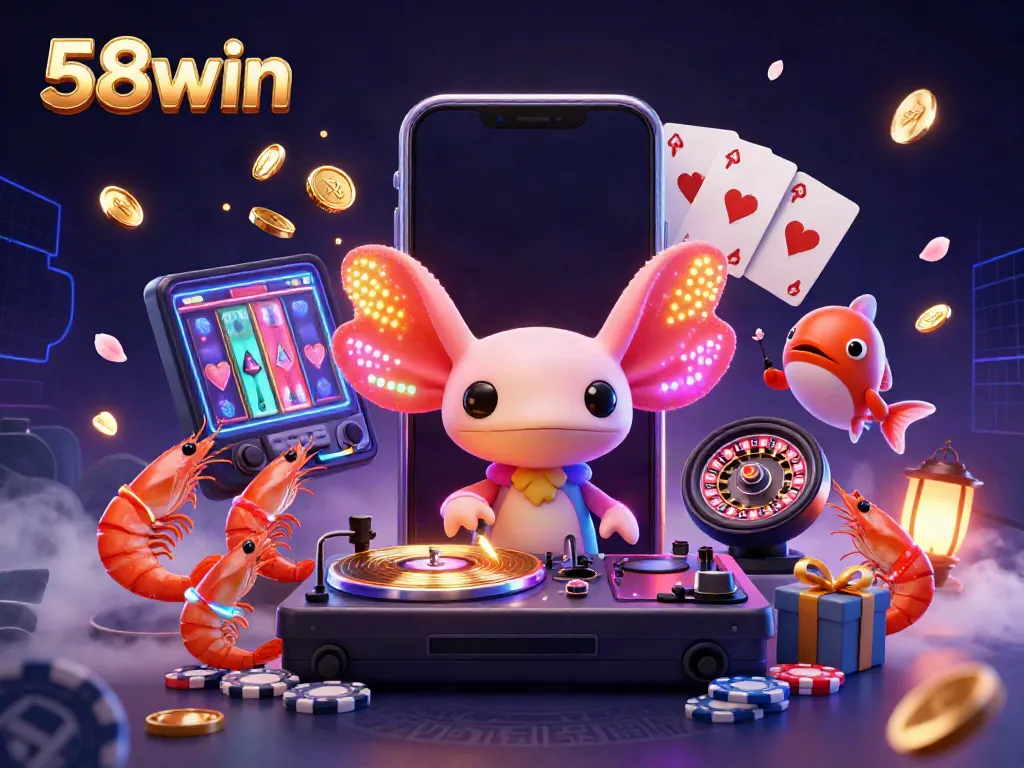 Engage with 58win's vibrant gambling experience in this dynamic 3D casino scene.