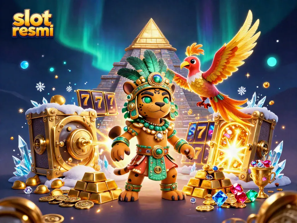 Experience winning thrills with slot resmi, showcasing Mayan-themed characters and dazzling casino elements.