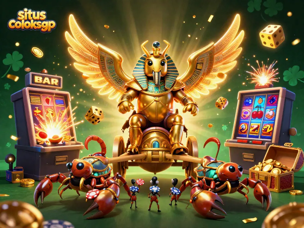 Menangkan jackpot di situs coloksgp dengan ilustrasi 3D karakter dan slot mesin berkilauan.