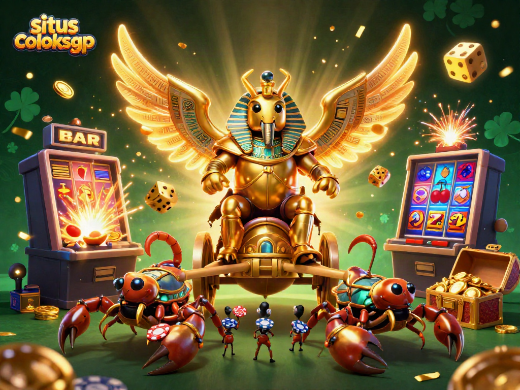 Menangkan jackpot di situs coloksgp dengan ilustrasi 3D karakter dan slot mesin berkilauan.