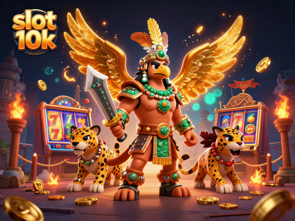 Mainkan slot 10k dengan peralatan yang menawan, dipenuhi koin emas dan efek dramatis.