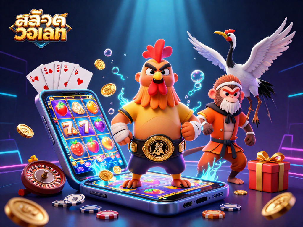 Engage in exciting gameplay with สล็อตวอเลท as characters celebrate wins amidst dynamic casino elements.
