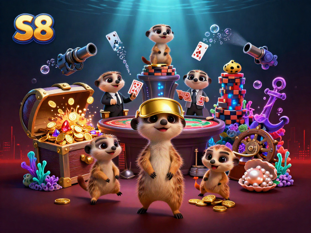 Experience thrilling gameplay at S8 with meerkats managing a vibrant casino.