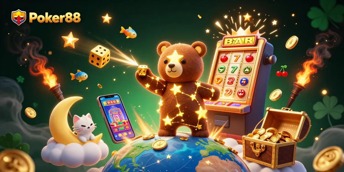 Experience thrilling moments at Poker88 with vibrant 3D illustration of gaming excitement and wins.