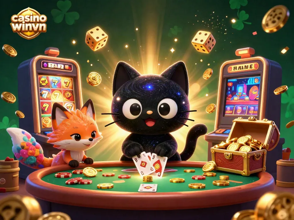 Experience the excitement of casino winvn with vibrant characters and dynamic elements in a cosmic setting.