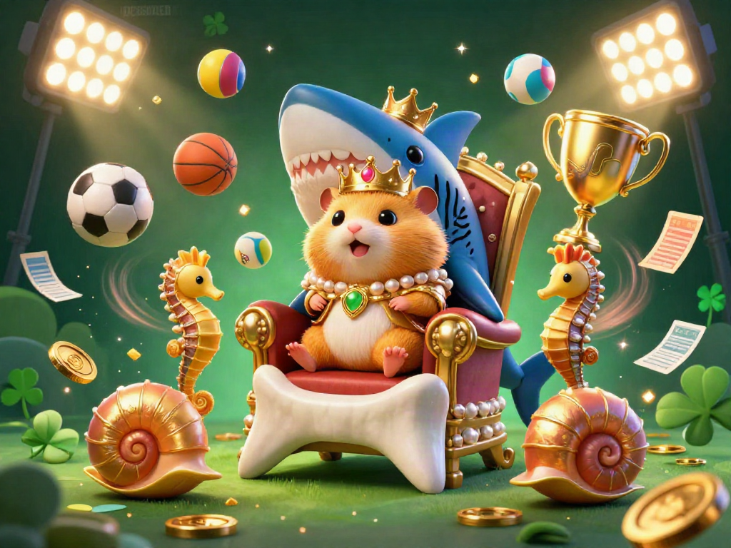Experience thrilling gaming at IDC88JOKER with the hamster king amidst vibrant sports elements.